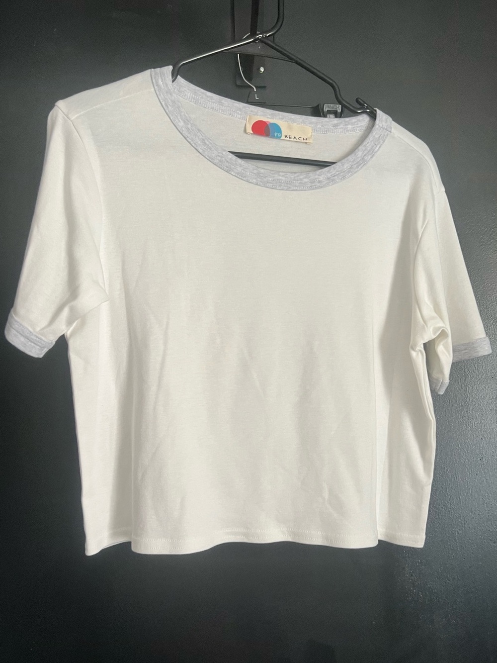 BP. White Ringer Tee with Light Gray Trim Short Sleeve Top